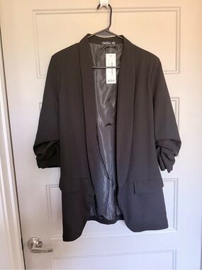 Boohoo Black Cinched Sleeve Oversize Blazer Jacket